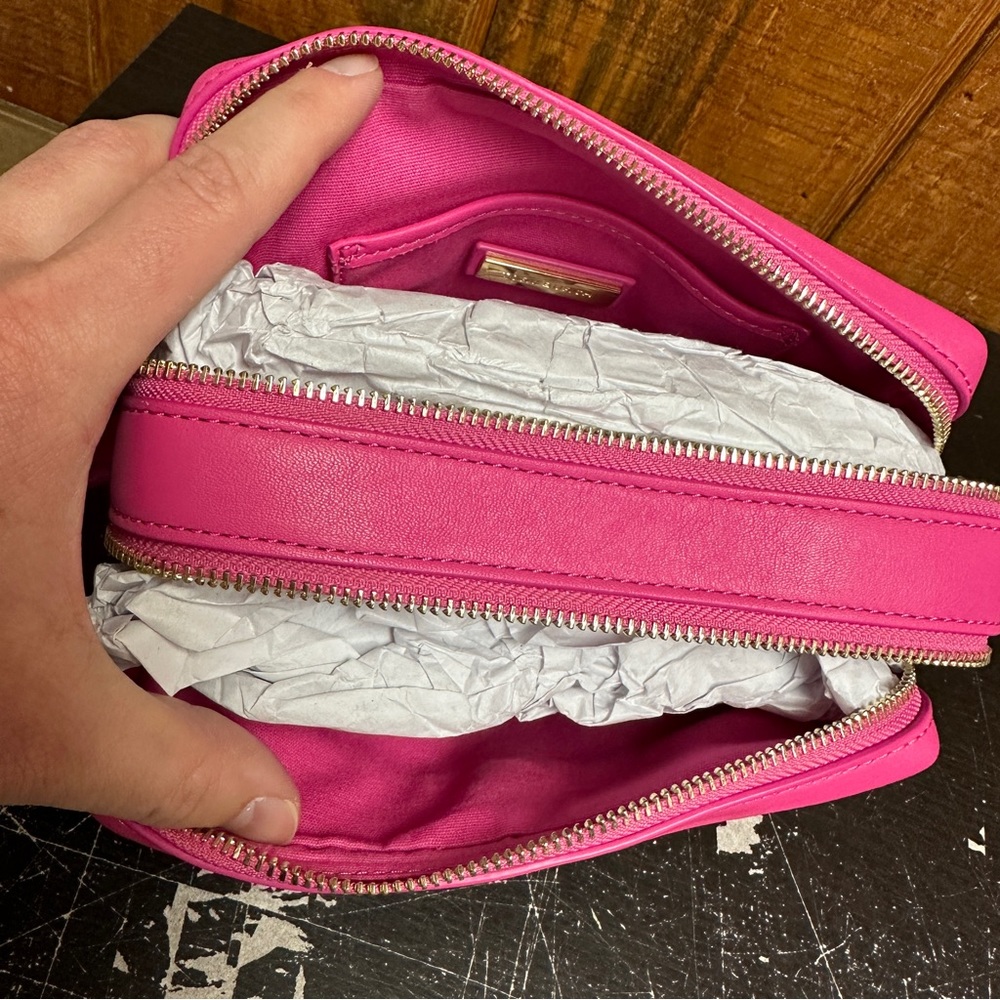 Tory Burch Block T-Double Zip Crossbody - Crazy Pink - Picture 5 of 6